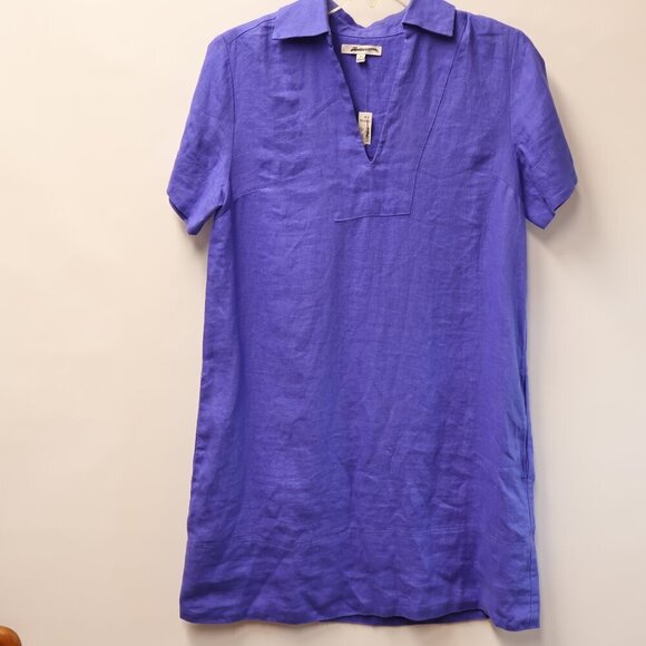 Madewell Women Size XS 100% Linen Mini Shift Dress V neck In Blue Star. - Picture 10 of 14